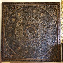 Large California King Bed Mandala Headboard, Hand Carved Bohemian Plaque Wood Wall Art Hanging, 8 Foot Panels