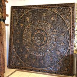 Large California King Bed Mandala Headboard, Hand Carved Bohemian Plaque Wood Wall Art Hanging, 8 Foot Panels - thumbnail 3