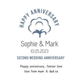 Personalised 2nd Cotton Anniversary Candle, Second Wedding Gift, Custom Names Date - thumbnail 2