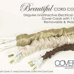 Tan Faux Silk Lamp Cord Cover - 9 Ft Hook & Loop - thumbnail 4