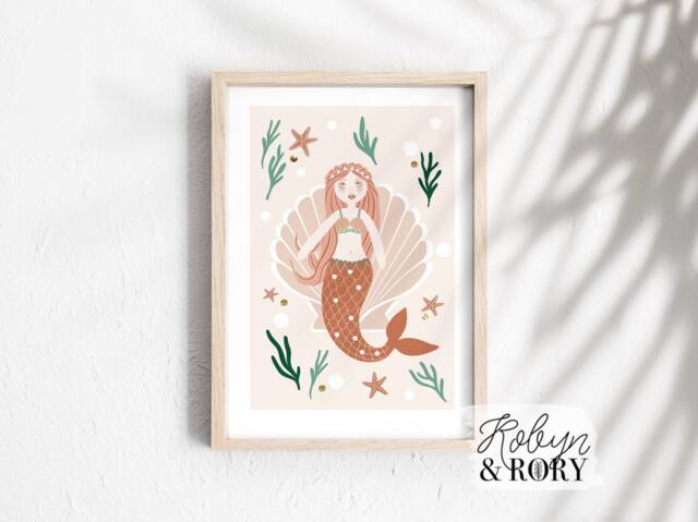 Mermaid Nursery Art Print Set, Decor , Set Of 2 Under The Sea Bedroom, Little Girls & Kids Room, Pink Blush - image 1