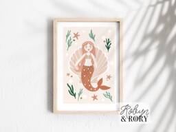 Mermaid Nursery Art Print Set, Decor , Set Of 2 Under The Sea Bedroom, Little Girls & Kids Room, Pink Blush - thumbnail 1