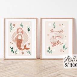 Mermaid Nursery Art Print Set, Decor , Set Of 2 Under The Sea Bedroom, Little Girls & Kids Room, Pink Blush - thumbnail 2