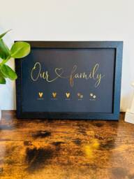Custom Family Name Metallic Foil Print - Up To 10 Names With Heart Or Paws Birthday, Anniversary, Mother's Day, Father's Day A4 - thumbnail 1