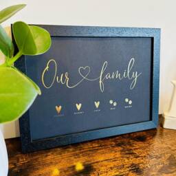Custom Family Name Metallic Foil Print - Up To 10 Names With Heart Or Paws Birthday, Anniversary, Mother's Day, Father's Day A4 - thumbnail 3