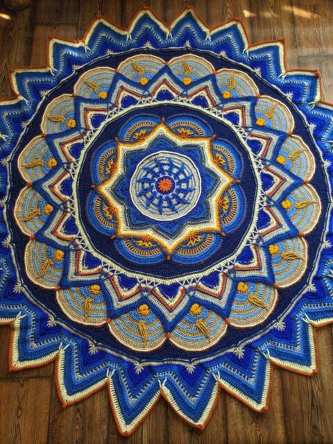 Boho Blue Mandala Suna Mandara Handmade Crochet Bedspread - image 1