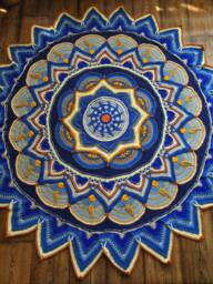Boho Blue Mandala Suna Mandara Handmade Crochet Bedspread