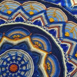 Boho Blue Mandala Suna Mandara Handmade Crochet Bedspread - thumbnail 4