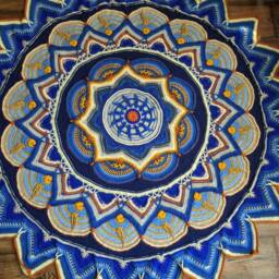 Boho Blue Mandala Suna Mandara Handmade Crochet Bedspread - thumbnail 3