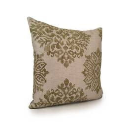 "Off White Pillow, Knitted Lime Green Silk Embroidery, Throw Pillow Cover, Decorative Cushion Accent 16""x16" - thumbnail 2