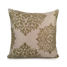 "Off White Pillow, Knitted Lime Green Silk Embroidery, Throw Pillow Cover, Decorative Cushion Accent 16""x16" - thumbnail 1