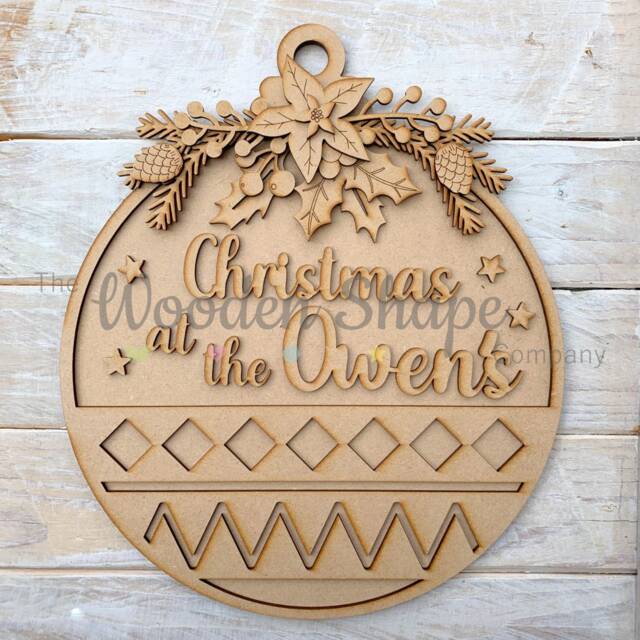 Personalised Christmas At The Family Surname Bauble Craft Kit Layered Mdf Large 30cm
