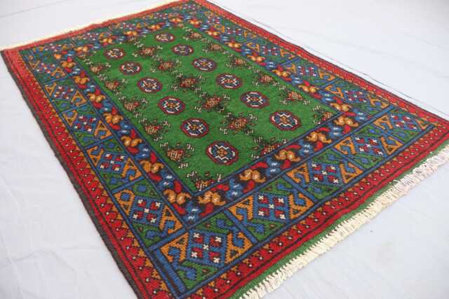 3'3x4'9 Ft Dark Green Area Rug - Afghan Handmade Veg Dyes Wool Rug, Oriental Turkmen Tribal Bedroom Kitchen, Office Carpet - image 1
