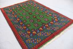 3'3x4'9 Ft Dark Green Area Rug - Afghan Handmade Veg Dyes Wool Rug, Oriental Turkmen Tribal Bedroom Kitchen, Office Carpet - thumbnail 1