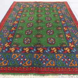 3'3x4'9 Ft Dark Green Area Rug - Afghan Handmade Veg Dyes Wool Rug, Oriental Turkmen Tribal Bedroom Kitchen, Office Carpet - thumbnail 2
