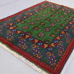 3'3x4'9 Ft Dark Green Area Rug - Afghan Handmade Veg Dyes Wool Rug, Oriental Turkmen Tribal Bedroom Kitchen, Office Carpet - thumbnail 3