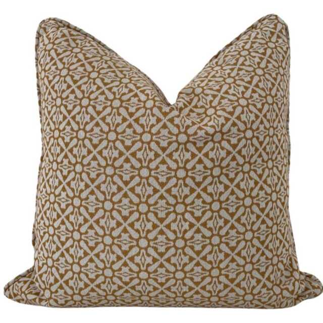 Ocher Geometric Outdoor Cushion Cover, Handmade Garden Pillow, Patio Bench Seat - image 1