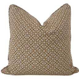 Ocher Geometric Outdoor Cushion Cover, Handmade Garden Pillow, Patio Bench Seat - thumbnail 1