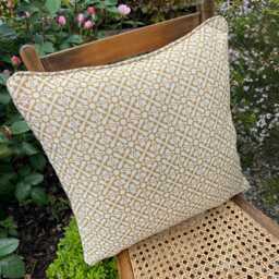 Ocher Geometric Outdoor Cushion Cover, Handmade Garden Pillow, Patio Bench Seat - thumbnail 3