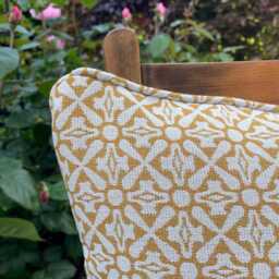 Ocher Geometric Outdoor Cushion Cover, Handmade Garden Pillow, Patio Bench Seat - thumbnail 4
