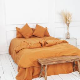 Linen Bedding Set Duvet Cover & 2 Pillow Cases Softened Linen in Burnt Orange With Zipper Closure Valentines Day Gift - thumbnail 2