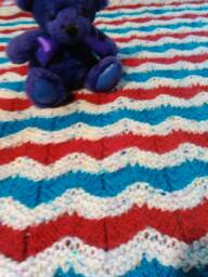Multi-Colored Handmade Hand-Knitted Baby Blanket Or Afghan, Blue, Red & Multi-Color Worsted Weight, Hand Knitted, Joseph's Coat Ii