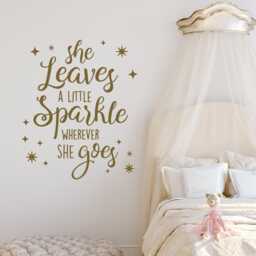 She Leaves A Little Sparkle Wherever Goes Wall Decal, Girls Princess Room Quote Decor - thumbnail 1