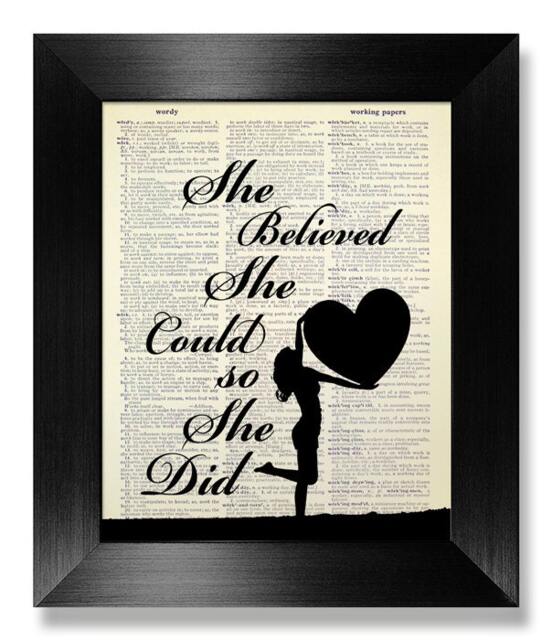 Gift Girlfriend Wife Her, Inspirational Wall Art Motivational Poster, Dorm Room Decor Congratulations Gift, She Believed Could