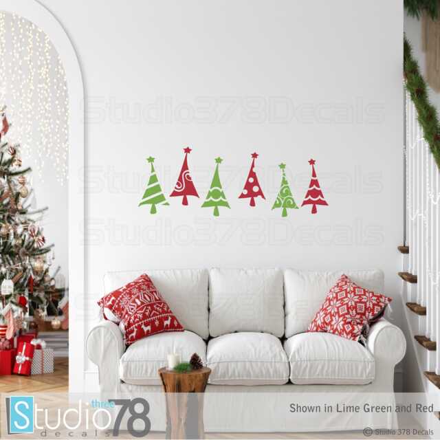Christmas Tree Vinyl Decals - Holiday Wall Decor, Set Of 6 - image 1