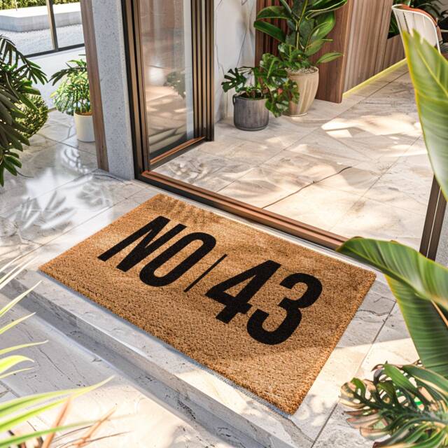 Bold House Number Door Mat - Statement Doormat New Home Gift Location Rug Custom Decor - image 1