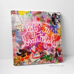 Life Is Beautiful Quote Graffiti Canvas Art Wall Print Picture Banksy Style Home Decor -D334 - thumbnail 1