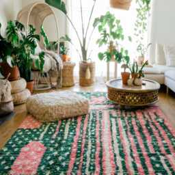 Moroccan Pink & Green Berber Rug, Handwoven Wool Shag Rug With Abstract Lines & Star Motifs, Authentic Beni Ourain Carpet, Large Area - thumbnail 3