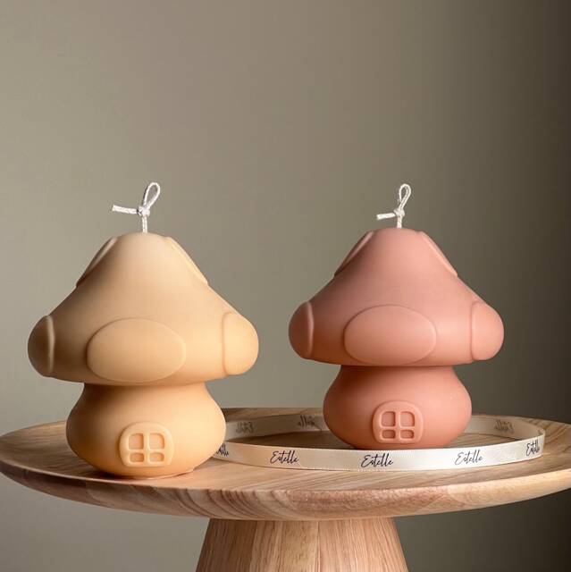 Handmade Mushroom House Candle - Sculptural Soy Pillar - image 1