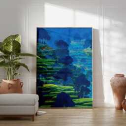 Japanese Tea Plantation Poster Blue Landscape Wall Art Nature Illustration Minimal Zen Interior Decor Living Room - thumbnail 3