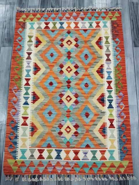Kilim Rug Classic, Handmade Artisan Afghan Turkish Scandinavian Navajo Bohemian Wool Flatweave Multicolour 129x92 cm - image 1