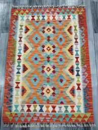Kilim Rug Classic, Handmade Artisan Afghan Turkish Scandinavian Navajo Bohemian Wool Flatweave Multicolour 129x92 cm - thumbnail 1