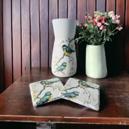 Pretty Bird Vase & Coaster Set, Vintage Style Vase, Coasters, Gifts, Lovers - thumbnail 2