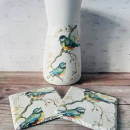 Pretty Bird Vase & Coaster Set, Vintage Style Vase, Coasters, Gifts, Lovers - thumbnail 3