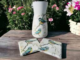 Pretty Bird Vase & Coaster Set, Vintage Style Vase, Coasters, Gifts, Lovers - thumbnail 1
