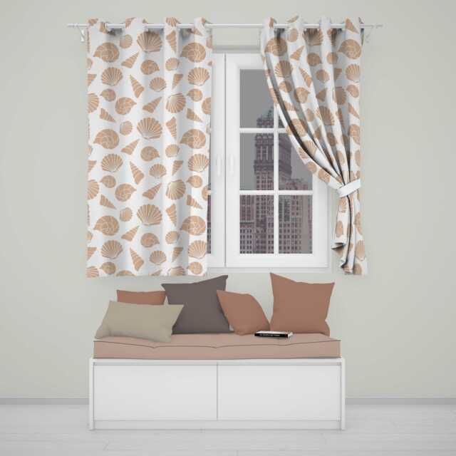 Minimal Seashell Pattern Beige Coastal Background Seamless Readymade Eyelet Ring Top Thermal 100% Blackout Curtains - image 1