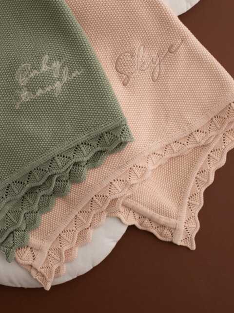 Personalized Knitted Cotton Baby Blanket Embroidered Name, Classic Luxury - image 1