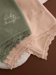 Personalized Knitted Cotton Baby Blanket Embroidered Name, Classic Luxury