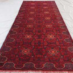 4x10 Runner Rug, 3'9x9'6 Ft Red Afghan Hand Knotted Wool Khal Muhammadi Bukhara Oriental Turkmen Entryway Carpet - thumbnail 3