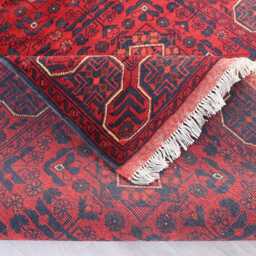 4x10 Runner Rug, 3'9x9'6 Ft Red Afghan Hand Knotted Wool Khal Muhammadi Bukhara Oriental Turkmen Entryway Carpet - thumbnail 4