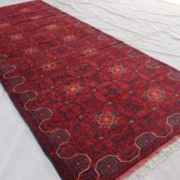 4x10 Runner Rug, 3'9x9'6 Ft Red Afghan Hand Knotted Wool Khal Muhammadi Bukhara Oriental Turkmen Entryway Carpet - thumbnail 2