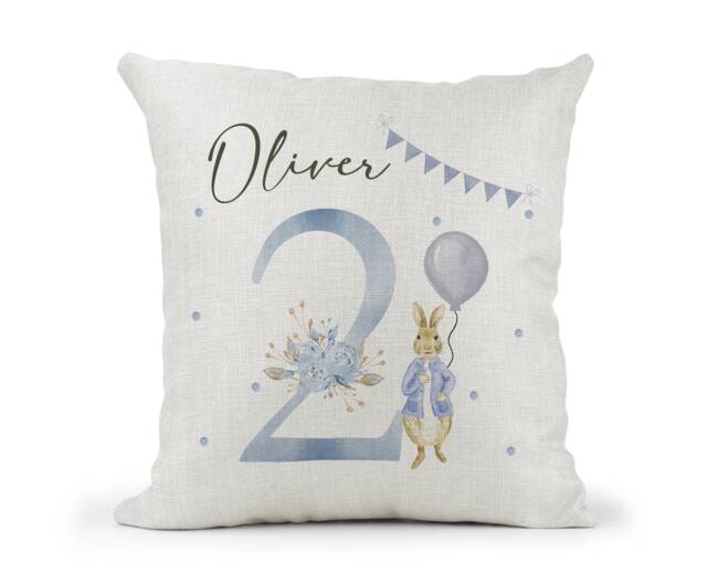 Personalised Peter Rabbit Cushionboys 2nd Birthday Giftbedroom Decorson Grandson Nephew Keepsake - image 1