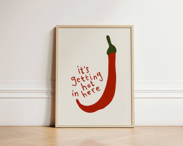 Chili Pepper Print, Chilies Poster, It's Getting Hot in Here, Kitchen Decor, Wall, Gallery Quirky, Unframed - image 1