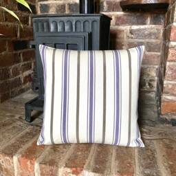 1209. Handmade Purple Grey Stripes On Cream 100% Cotton Cushion Cover Various Sizes - thumbnail 2