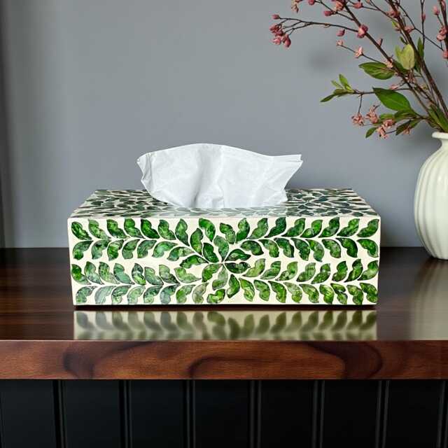 Green Leaf Capiz Shell Rectangular Tissue Box Cover - image 1