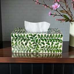 Green Leaf Capiz Shell Rectangular Tissue Box Cover - thumbnail 2